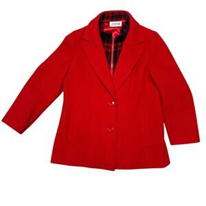 Vintage 70s J.G. Hook Red Wool Coat Plaid Lined Peacoat Union Made Jacket Sz M